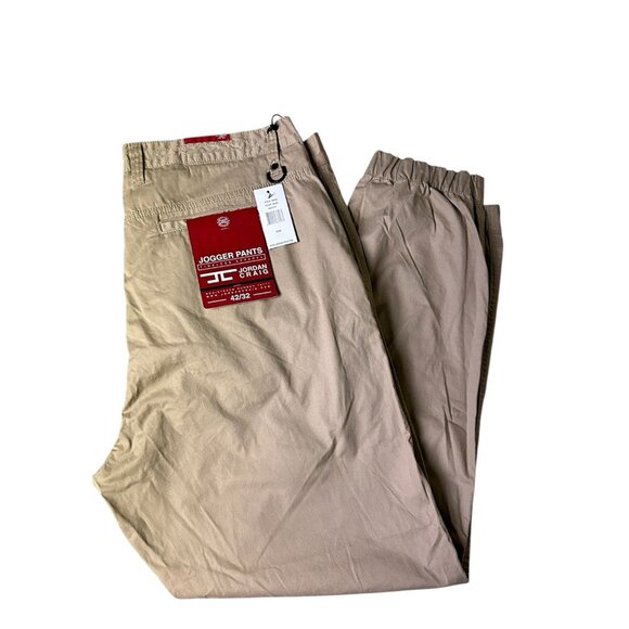 Jordan Craig Joggers Pants Mens Size 42x32 Tan Khaki Cotton Pockets Tapered Leg - Picture 1 of 16